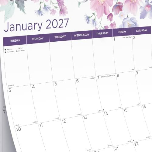 Blueline® 2027 Colorful Monthly Wall Calendar, 12 Months, January to December, Gold Twin-Wire Binding, 12" x 17", Passion (C173126)