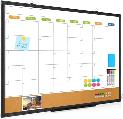 Calendar Whiteboard for Wall, 36" x 24" Dry Erase Month White Board Black