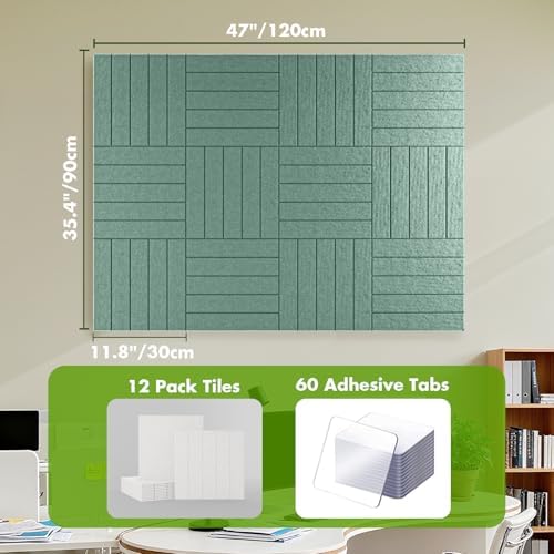 48" x 36" Large Felt Bulletin Board 1/2" Thick, Jade Green