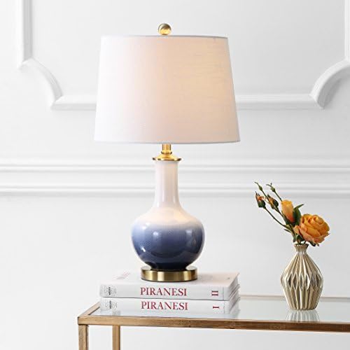 JONATHAN Y JYL3019A Gradient 25" Ceramic/Brass LED Table Lamp Contemporary Traditional Bedside Desk Nightstand Lamp for Bedroom Living Room Office College Bookcase LED Bulb Included, White/Navy
