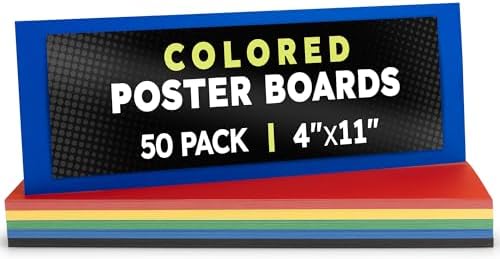 Hygloss Colored Poster Board 4 x 11, 50 Pack, Assorted Standard Colors