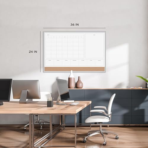 U Brands Magnetic Dry Erase 4-in-1 Calendar White Board, 36" x 48", Silver Aluminum Frame