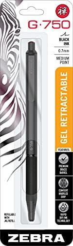 Zebra Pen G-750 Black Brass Retractable Gel Pen, Black Ink, 0.7mm, 1-Pack