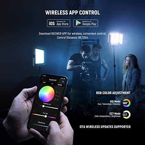 NEEWER 2 Pack RGB1200 LED Video Light with APP/2.4G Control, Key Lighting Kit with Tripod Stands & Bag for Streaming Recording Studio Photography, 60W/22000Lux/1% Min Dimming/360° RGB/CRI97+/TLCI98+