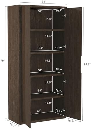 Manhattan Comfort Rivington Bookshelf 79 in Tall 5-Tier Bookcase, Modern Soft Close Storage Cabinet, Handle-Free, Round Corner Design for Living Room, Bedroom, or Home Office, Set of 2 in Walnut