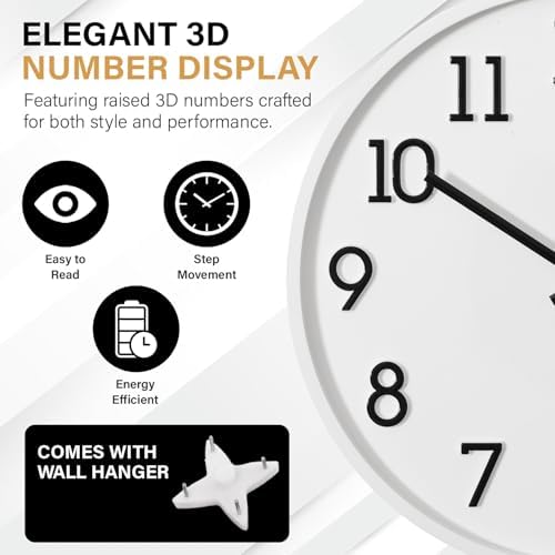 Clockswise 11" Modern Minimalist Round Wall Clock Black Arabic Numerals White Dial Analog Display Step Movement Mechanism Easy-to-Read Timepiece for Living Room Kitchen Office or Bedroom Wall Decor