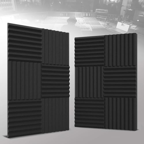 12 Pack Self-Adhesive Acoustic Panels 1 X 12 X 12 Inches - Acoustic Foam - Studio Foam Wedges - High Density Panels - Soundproof Wedges - Charcoal
