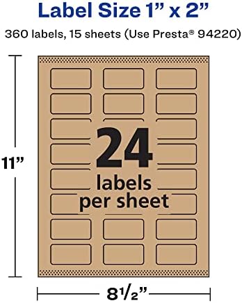 Avery® Kraft Brown Rectangle Labels, Sure Feed® Technology, 1" x 2", 360 Kraft Brown Labels, Print-to-The-Edge, Laser/Inkjet Printable