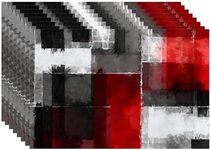 Batmerry Abstract Art Colorful Painting Linen Placemats Set of 8, Modern Art Black and Red Washable Table Mats for Kitchen Table Thickened Heat Insulation Dining Set Indoor Outdoor 12X18 in