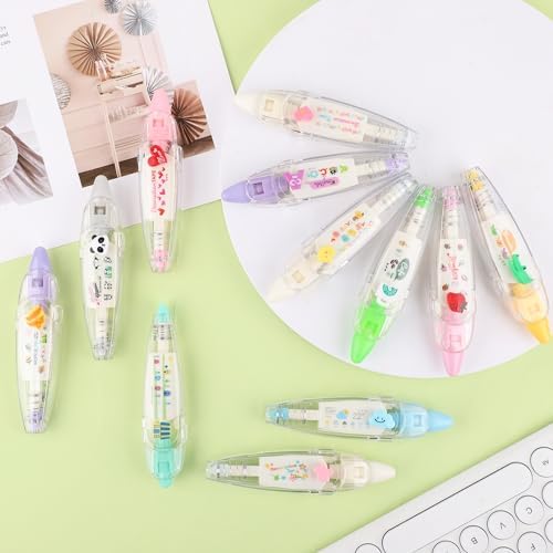 NQEUEPN 12pcs Decorative Tape Pen, Cute Animals Press Type Decorative Pen Tape Roller Pen DIY Creative Cartoon Correction Tape for Boy Girls Gift Teacher Class Rewards (12 Themes)