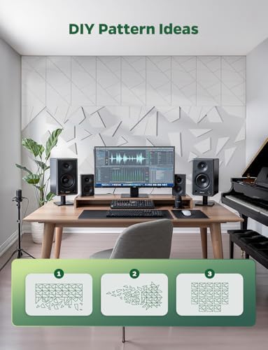 18 Pack Acoustic Wall Panels Sound Absorbing for Recording Studio Acoustical Treatments, White Cut-line Decorative Peel and Stick Sound Reducing Art Ceiling Tiles for Home Office Podcast Room