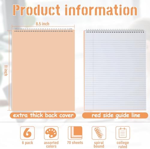 Resurhang 6 Pack Office Steno Pads, Assorted Color, Classic Style
