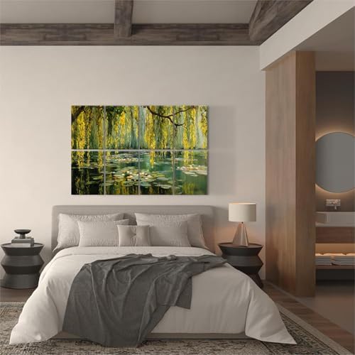8 Pack Monet Green Serene Vintage Scenery Art Acoustic Panels Sound Absorbing Decorative Soundproof Wall Panels Self Adhesive for Recording Studios Office 48"x32"