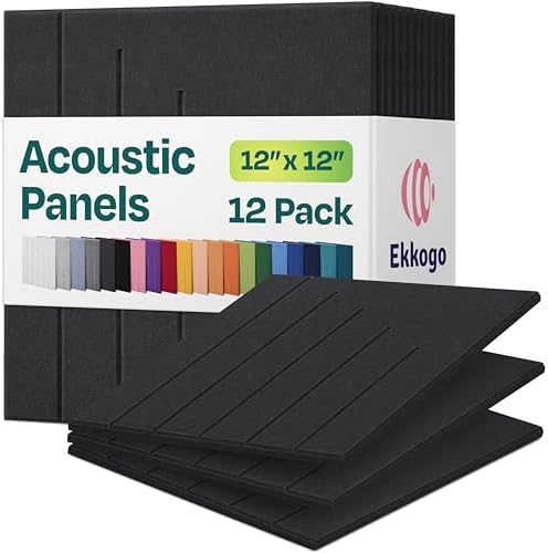 Acoustic Panels 12-Pack Soundproof Wall Panels 12"x12"x0.4" Decorative Sound Dampening for Your Home, Office, Studio, Bedroom & More with Unique LineWave Carving [Dark Gray]