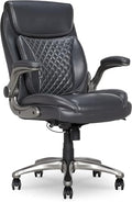 Amazon Basics Ergonomic Executive Office Chair with Adjustable Lumbar Support, Flip-up Arms, Height Adjustable, 360° Rolling Swivel, Computer Desk Chair, Grey Leather