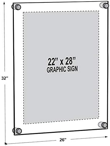 Azar Displays 105530-BLK Acrylic Floating Double Panel Wall Frame,22" x 28" Graphic Size, Overall Frame Size: 26" x 32", Black