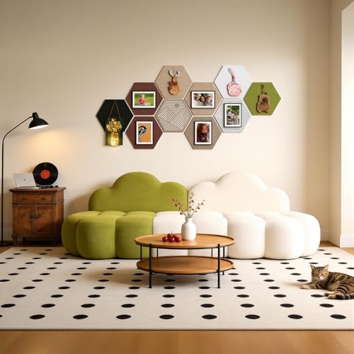 10PCS 11.8" Large Hexagon Felt Cork Board Tiles, Geometric Modular Bulletin Boards with 50 Pushpins, 35 Adhesive Tabs for Office School Home Wall Decor Stickers Memos Photos Display (Hexagon)