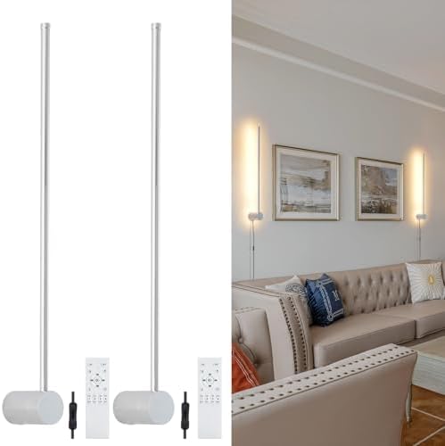 KELUOLY Modern LED Plug in Wall Sconces Set of Two,Chrome Dimmable 23.6" Wall Lighting,Bathroom Vanity Light Fixtures,Metal Wall Lamps with Memory Function for bathrooms,bedrooms,Living Rooms,Hallway