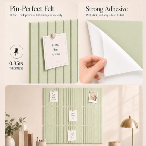 Stripe Felt Bulletin Board Tiles, Cork Board Alternative 48 x 36 in