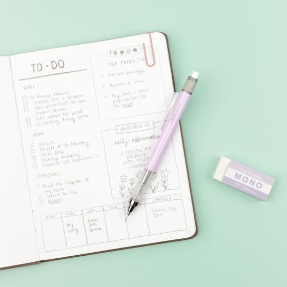 Tombow MONO Graph and MONO Eraser, 0.5 mm, Lavender, Precision with 4 mm Tip, Innovative Shake Mechanism, More Stable Brass Pliers, Refillable, Includes Eraser [SH-MG94-PE04A]