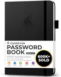 Clever Fox Password Book with Alphabetical Tabs, 5.3"x7.7" Keeper Black