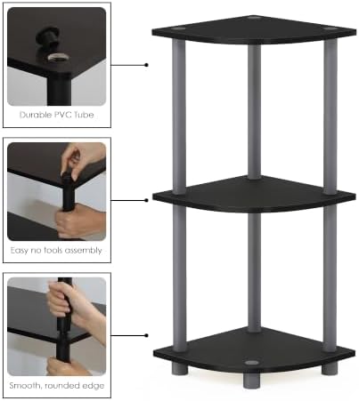 Furinno Turn-N-Tube Toolless Assembly 3-Tier Storage Shelves, Black
