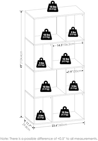 Furinno DALY Book Shelf, 8-Cube Bookshelf, Cube Storage Organizer Bookcase with Irregular Compartments, 11.7 x 23.6 x 49, for Living Room, Bedroom, Home Office, Espresso