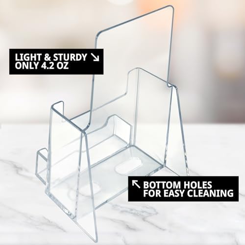 Azar Displays, 252922-100PK, Counter Trifold Brochure Holder with Horizontal Business Card Holder, Brochure Display Stand with Gift Card Pocket Flyer Holder Clear Card Display for Literature, 100-Pack
