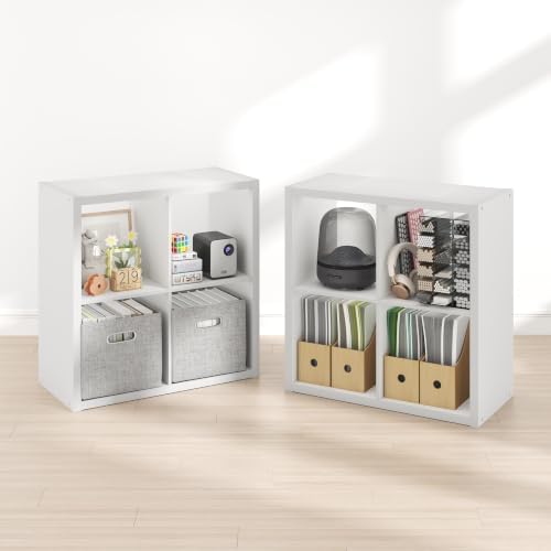 Furinno Cubicle Book Shelf Set of 2, 4-Cube Bookshelf, White