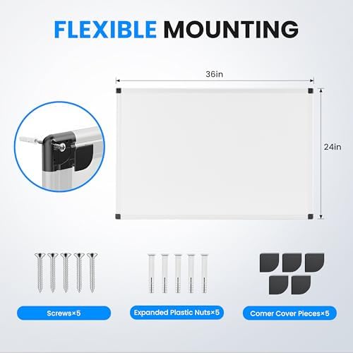 Simple Deluxe Magnetic Dry Erase Board 36" x 24" Whiteboard, 1 Dry Eraser & 2 Multicolor Markers & 4 Magnetic Pins, Silver Reinforced Aluminum Frame for Home, School, Office