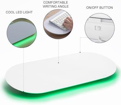 TSJ OFFICE Glass Desktop Whiteboard - 17 X 7 Inches Small Dry Erase Board with Green Light, Glass White Board Surface Notepad with 1 Drawer, Desk Organizers for Office, Home, School Supplies