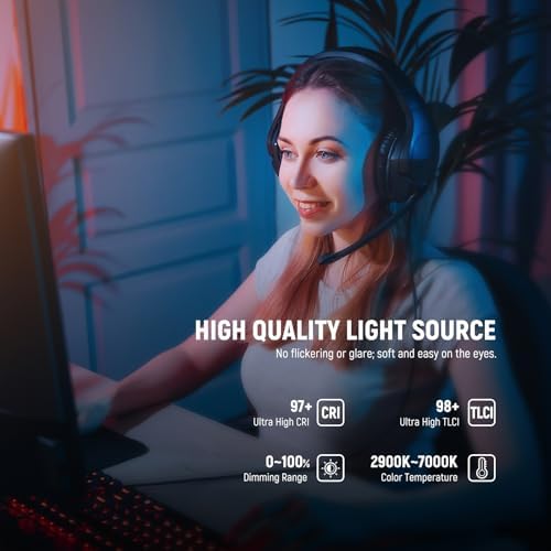 NEEWER 15.5" LED Streaming Key Light, Clamp on Desk Panel Video Lighting for Gaming Recording Zoom Call, CRI97+, 2.4G PC/Mac iOS/Android APP Control, Compatible with Elgato Stream Deck, GL1 PRO Black