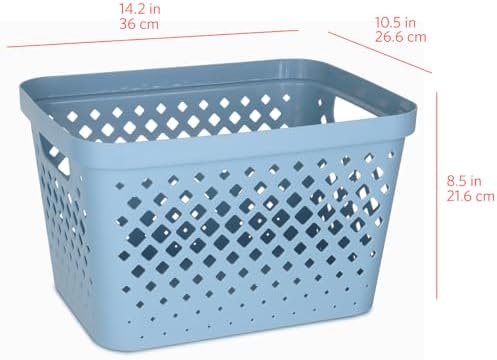 Glad Plastic Storage Basket Set, Value Pack of 6 | Open Storage Bins for Shelves, Bathroom, Pantry, Closet | Nesting Organizer Boxes with Handles, 4 Gallon, Marina Blue