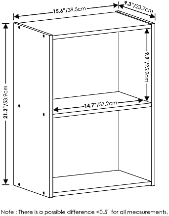 Furinno LUDER 2-Tier Book Shelf, Wide Open Shelves Bookshelf, Plain White