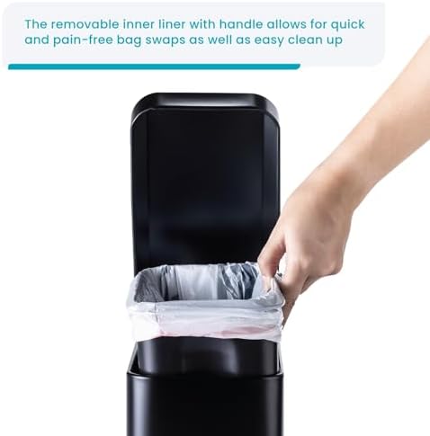 Home Zone Living 3-Pack 1.3 Gallon Small Black Bathroom Trash Can with Lid and Step Pedal, Stainless Steel Wastebasket with Slim Design for Home and Office, 5 Liters