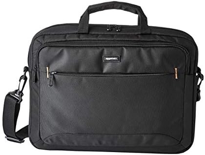 Amazon Basics Laptop Carrying Case with Shoulder Strap, 15.6-inch, Black, Large Capacity Office Work Bag, 10-Pack