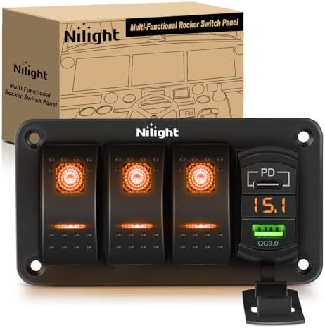 Nilight 3 Gang Rocker Switch Panel with PD Type C and USB Charger Voltmeter