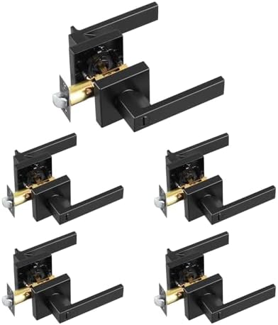 VEVOR Privacy Door Handle, 5-Pack Matte Black Interior Door Lever, Left or Right Handing Reversible Lever with Keyless Turn Lock, 45° Rotation to Open, Door Handles for Bedroom and Bathroom Doors