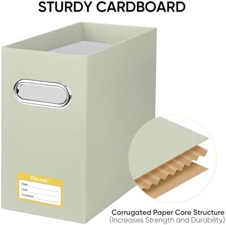 BALEINE 4PK File Organizer Box, Cardboard File Folder Organizer with Handle | Strong Corrugated Paper Core, Label Stickers for Identification, Hanging File Folder Organizer, Home Office Document Storage