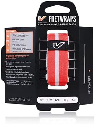 Gruv Gear Fret Wrap & Guitar Mute, Fretwrap for Acoustic, Electric & Bass | String Dampener Recording, Tapping & Practice Accessory (1 Pack, Medium Red/White, Fits 5 String Bass, 7 String Guitar)