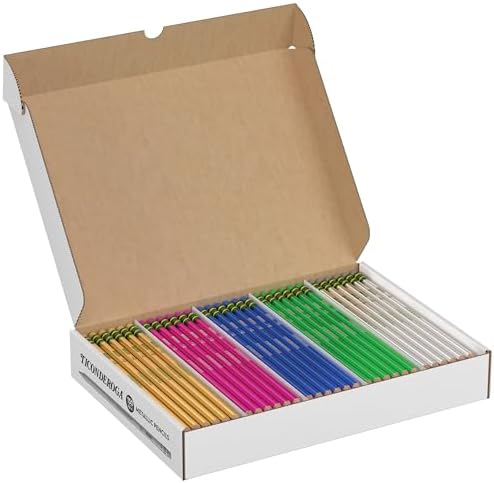 Ticonderoga Wood-Cased Pencils Master Pack, Pre-Sharpened | #2 HB Soft, Metallic Colors, 150 Count, Standard Size, High Quality Eraser