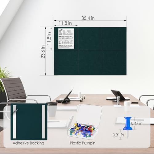 MaxGear Felt Bulletin Board 36" x 24", Dark Green Felt Wall Tiles Push Pins