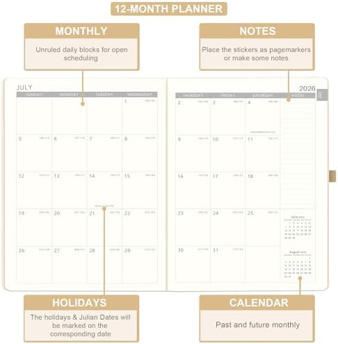 Planner 2026-2027 - JUL 2026 - JUN 2027, Leather Planner 2026-2027, Weekly and Monthly Planners, Leather Cover Planners with Thick Paper, Back Pocket with Notes Pages, Seashell Gold (8.5" x 11")