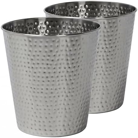 happimess Axel 2 Gal Hammered Steel Waste Bin 10", Brushed Steel, Set of 2