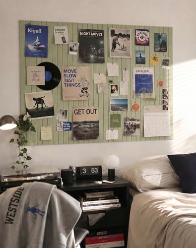 Aothia 12-Pack Felt Bulletin Board Tiles 48"x36", Modular Pin Board for Notes, Photos & Mood Boards, Cork Board Alternative for Smooth Walls, 0.35" Thick, 70 Adhesive Tabs & 40 Pins, Sage Green