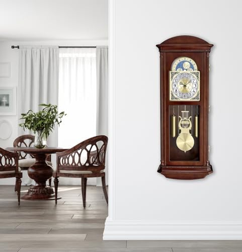 Bulova Litchfield Large Regulator Wall Clock, Model C4332 | Classic Pendulum Design | Harmonic Hourly Chime | Brown Cherry Finish