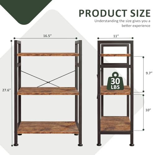 3 Tier Bookshelf, Free Standing Bookcase with Open Storage Shelves