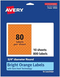 Avery® Printable Round Labels, Sure Feed® Technology, 3/4" Diameter, Bright Orange Labels, Print-to-the-Edge, Laser/Inkjet, 800 Total, Great for Price Stickers and Mailing Seals