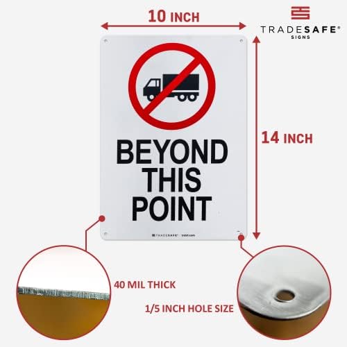 TRADESAFE No Trucks Beyond This Point Sign, No Trucks Allowed Sign, Quick Install, Light Reflective, UV-Resistant, Waterproof, 10” X 14” Aluminum Signs for Business