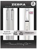 Zebra Pen STEEL PM-701 & M/F-701, Pen, Pencil & Permanent Market Set, 3-Pk
